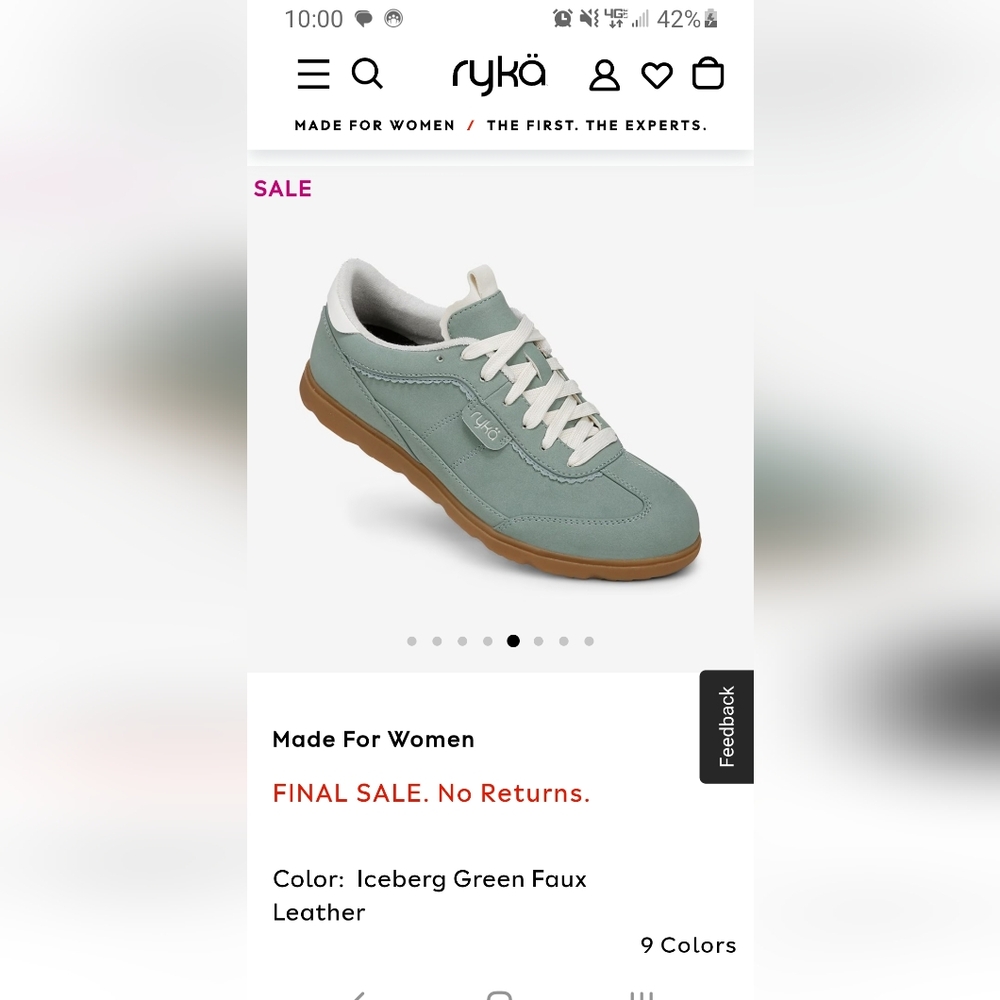 Ryka Women's Sneakers in Iceberg Green Faux Leather